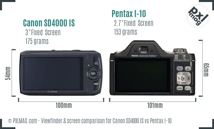 Canon SD4000 IS vs Pentax I-10 Screen and Viewfinder comparison