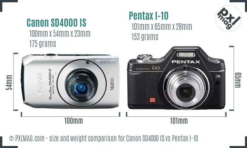 Canon SD4000 IS vs Pentax I-10 size comparison