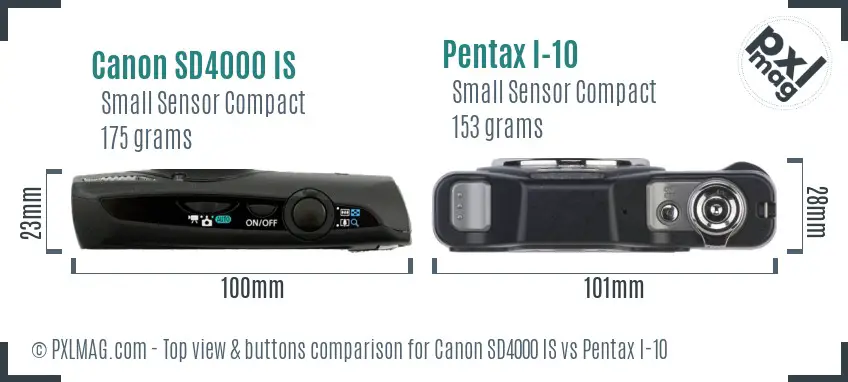 Canon SD4000 IS vs Pentax I-10 top view buttons comparison