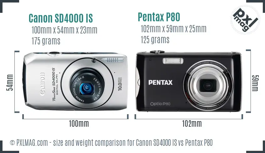 Canon SD4000 IS vs Pentax P80 size comparison