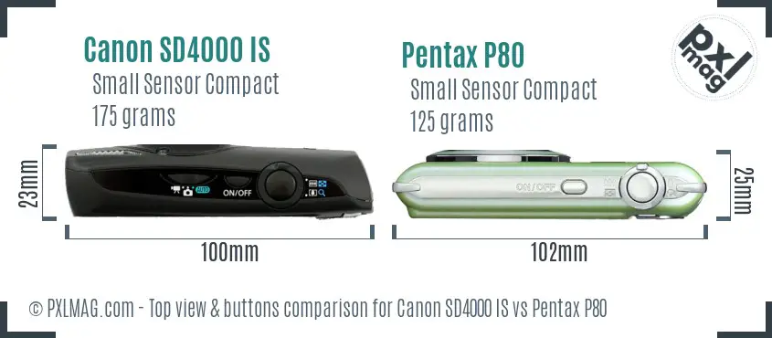 Canon SD4000 IS vs Pentax P80 top view buttons comparison