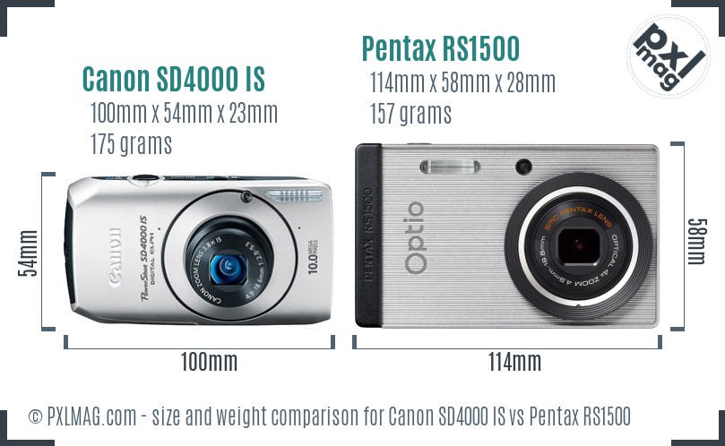 Canon SD4000 IS vs Pentax RS1500 size comparison