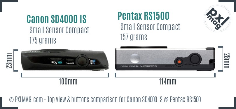 Canon SD4000 IS vs Pentax RS1500 top view buttons comparison