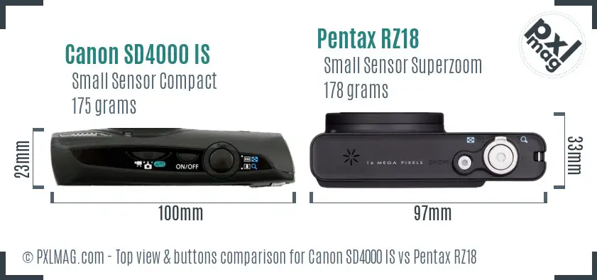 Canon SD4000 IS vs Pentax RZ18 top view buttons comparison