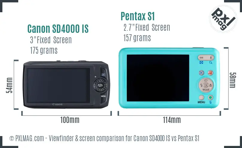 Canon SD4000 IS vs Pentax S1 Screen and Viewfinder comparison