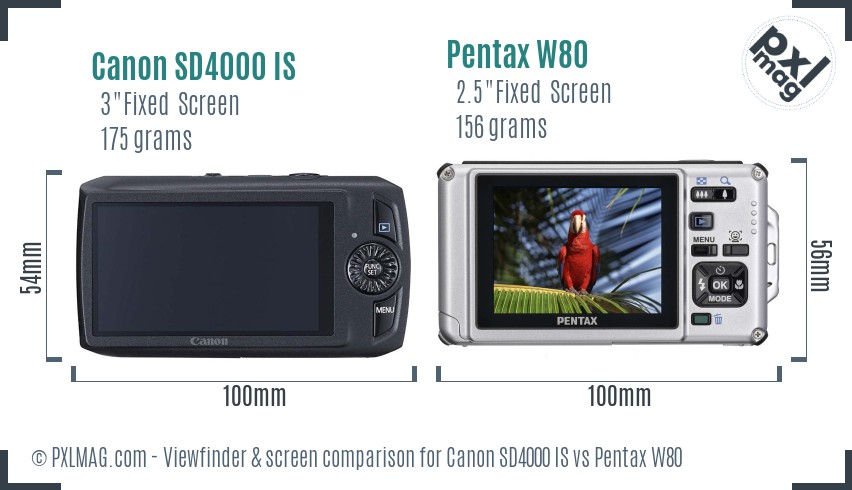 Canon SD4000 IS vs Pentax W80 Screen and Viewfinder comparison