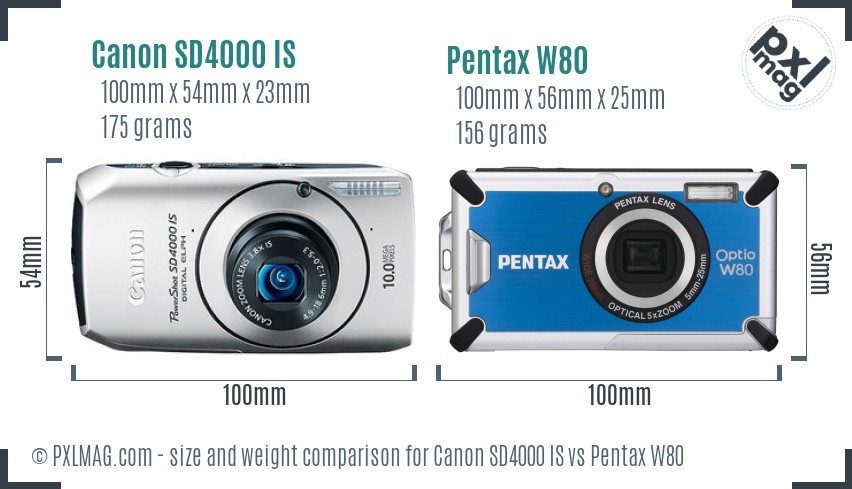 Canon SD4000 IS vs Pentax W80 size comparison