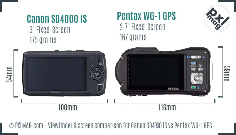 Canon SD4000 IS vs Pentax WG-1 GPS Screen and Viewfinder comparison