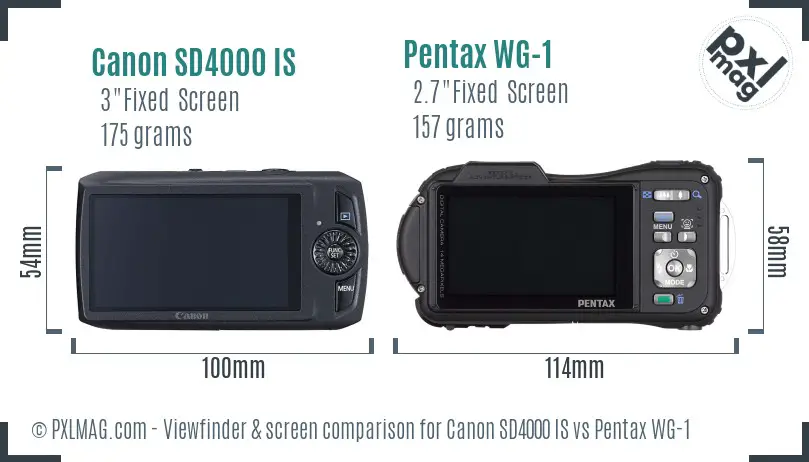 Canon SD4000 IS vs Pentax WG-1 Screen and Viewfinder comparison