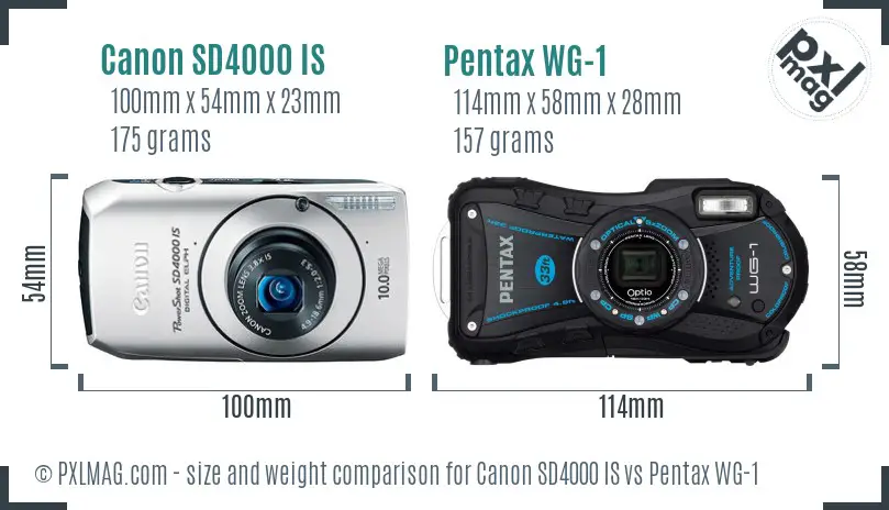 Canon SD4000 IS vs Pentax WG-1 size comparison