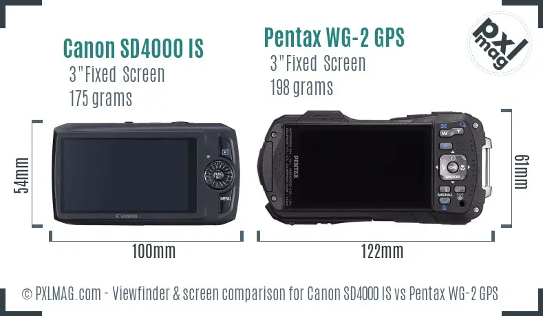 Canon SD4000 IS vs Pentax WG-2 GPS Screen and Viewfinder comparison