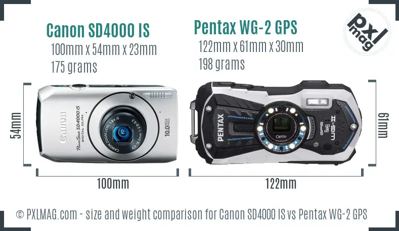 Canon SD4000 IS vs Pentax WG-2 GPS size comparison