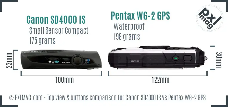 Canon SD4000 IS vs Pentax WG-2 GPS top view buttons comparison