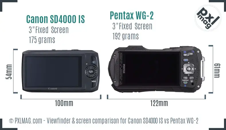 Canon SD4000 IS vs Pentax WG-2 Screen and Viewfinder comparison