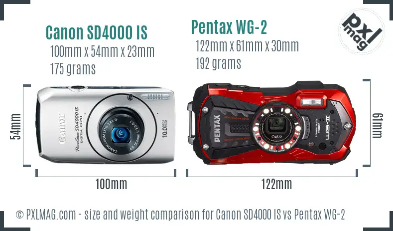 Canon SD4000 IS vs Pentax WG-2 size comparison