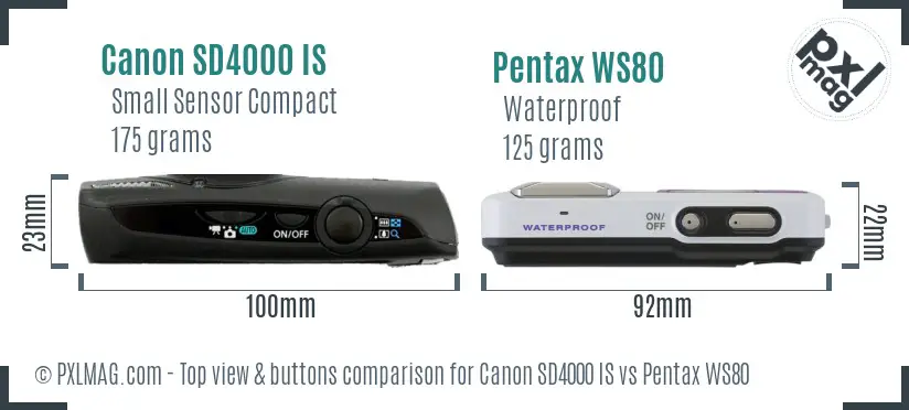 Canon SD4000 IS vs Pentax WS80 top view buttons comparison