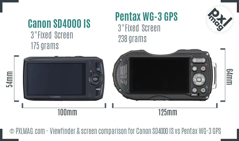 Canon SD4000 IS vs Pentax WG-3 GPS Screen and Viewfinder comparison Canon SD4000 IS vs Pentax WG-3 GPS Screen and Viewfinder comparison
