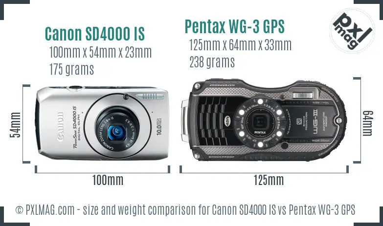 Canon SD4000 IS vs Pentax WG-3 GPS size comparison Canon SD4000 IS vs Pentax WG-3 GPS size comparison