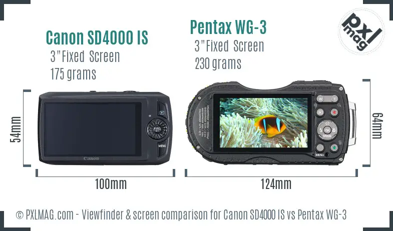 Canon SD4000 IS vs Pentax WG-3 Screen and Viewfinder comparison