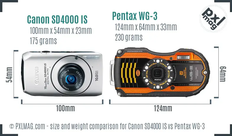 Canon SD4000 IS vs Pentax WG-3 size comparison