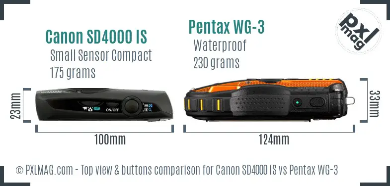 Canon SD4000 IS vs Pentax WG-3 top view buttons comparison