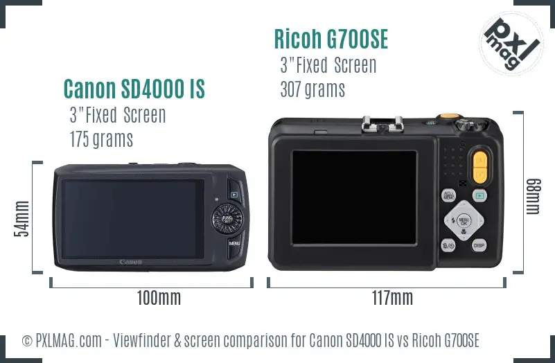 Canon SD4000 IS vs Ricoh G700SE Screen and Viewfinder comparison