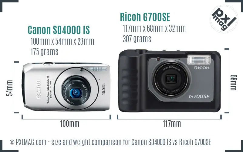 Canon SD4000 IS vs Ricoh G700SE size comparison