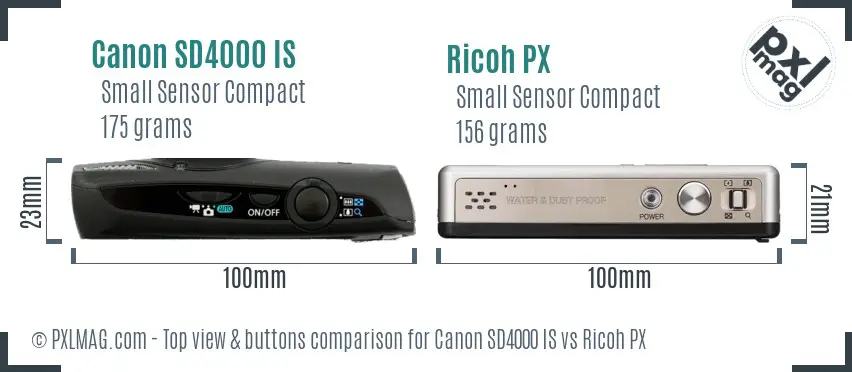 Canon SD4000 IS vs Ricoh PX top view buttons comparison