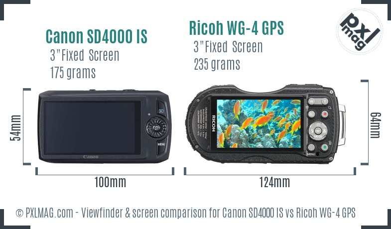 Canon SD4000 IS vs Ricoh WG-4 GPS Screen and Viewfinder comparison