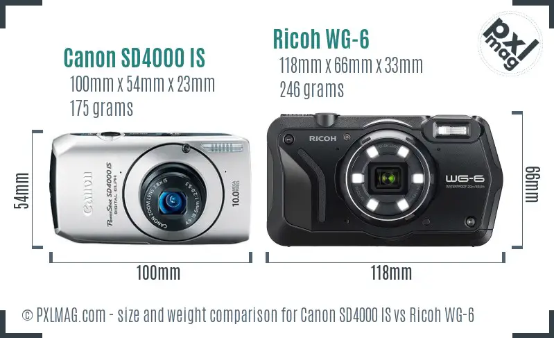 Canon SD4000 IS vs Ricoh WG-6 size comparison Canon SD4000 IS vs Ricoh WG-6 size comparison