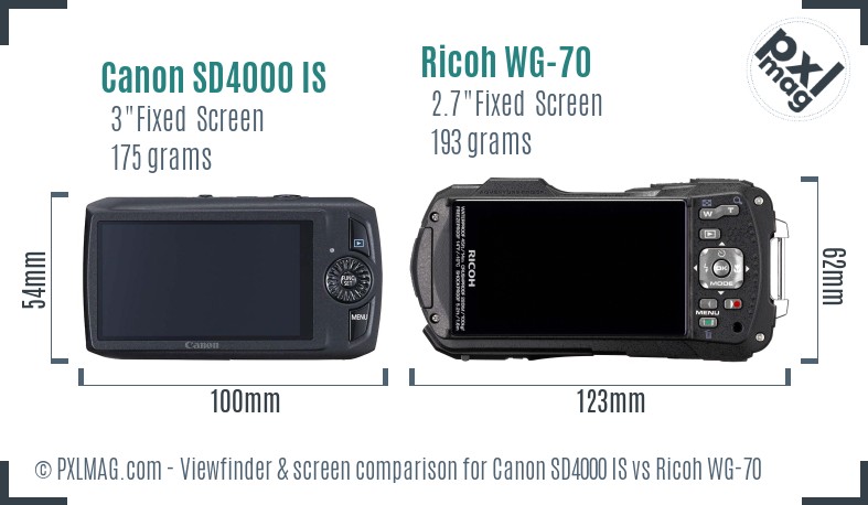 Canon SD4000 IS vs Ricoh WG-70 Screen and Viewfinder comparison