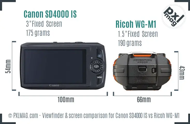 Canon SD4000 IS vs Ricoh WG-M1 Screen and Viewfinder comparison