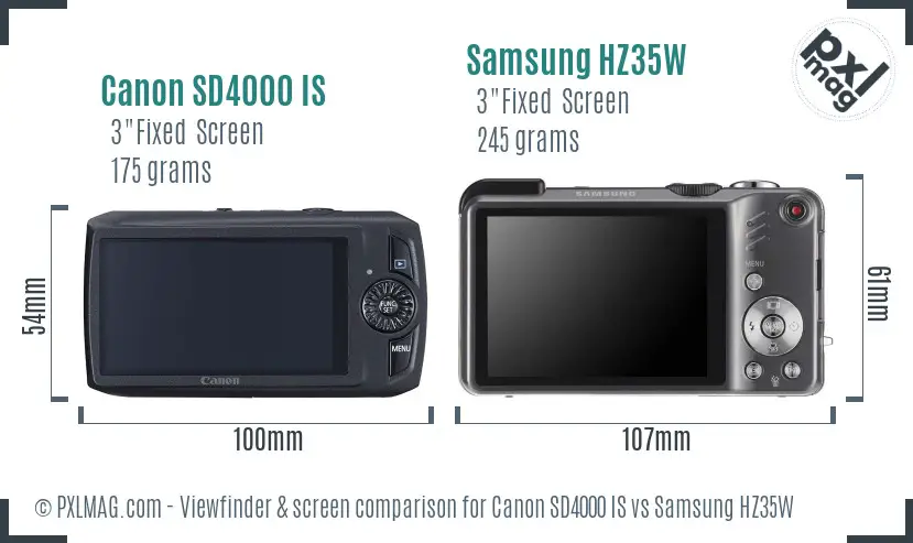 Canon SD4000 IS vs Samsung HZ35W Screen and Viewfinder comparison Canon SD4000 IS vs Samsung HZ35W Screen and Viewfinder comparison