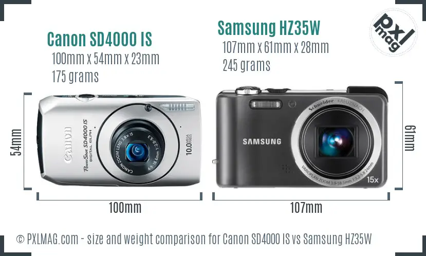 Canon SD4000 IS vs Samsung HZ35W size comparison Canon SD4000 IS vs Samsung HZ35W size comparison