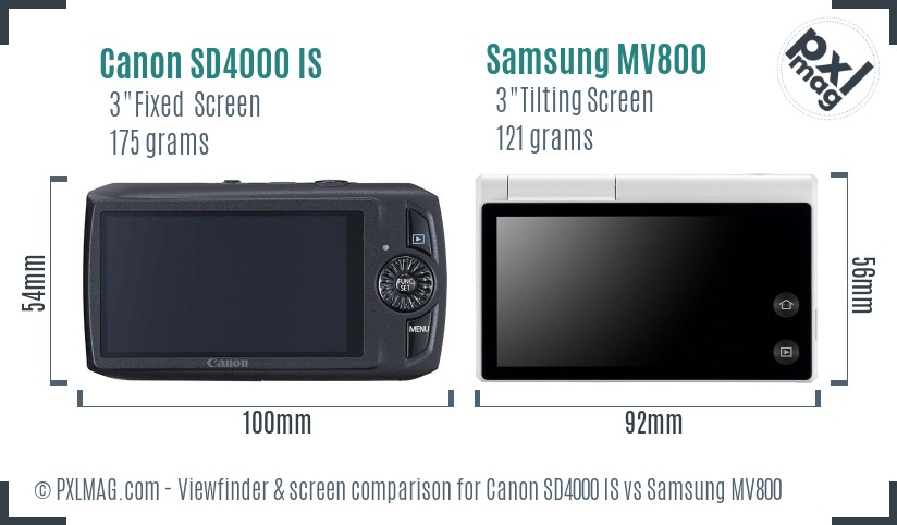 Canon SD4000 IS vs Samsung MV800 Screen and Viewfinder comparison