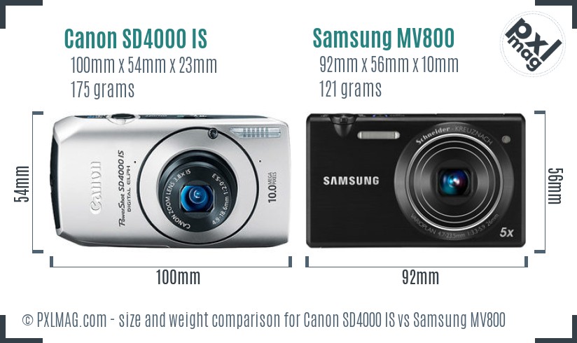 Canon SD4000 IS vs Samsung MV800 size comparison Canon SD4000 IS vs Samsung MV800 size comparison