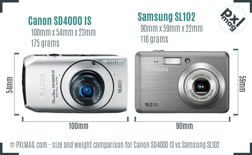 Canon SD4000 IS vs Samsung SL102 size comparison