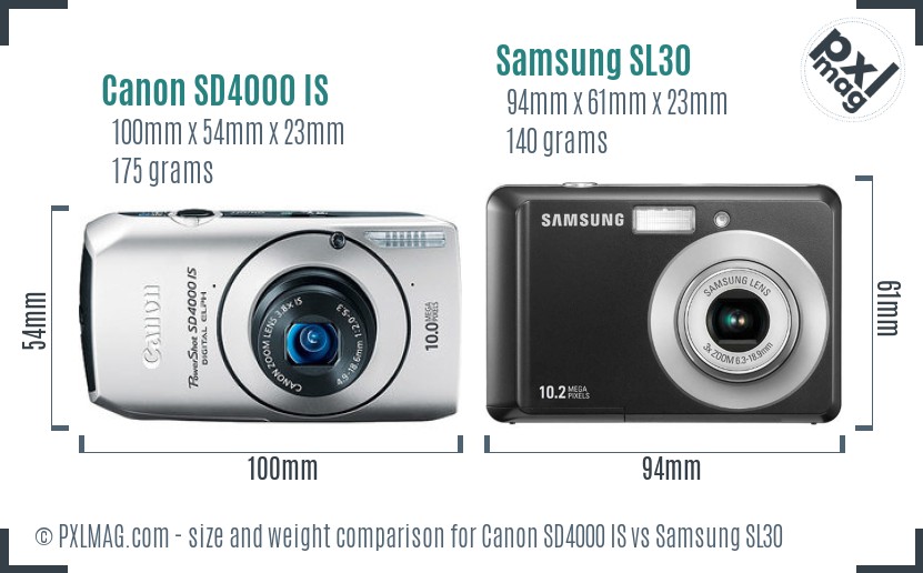 Canon SD4000 IS vs Samsung SL30 size comparison Canon SD4000 IS vs Samsung SL30 size comparison