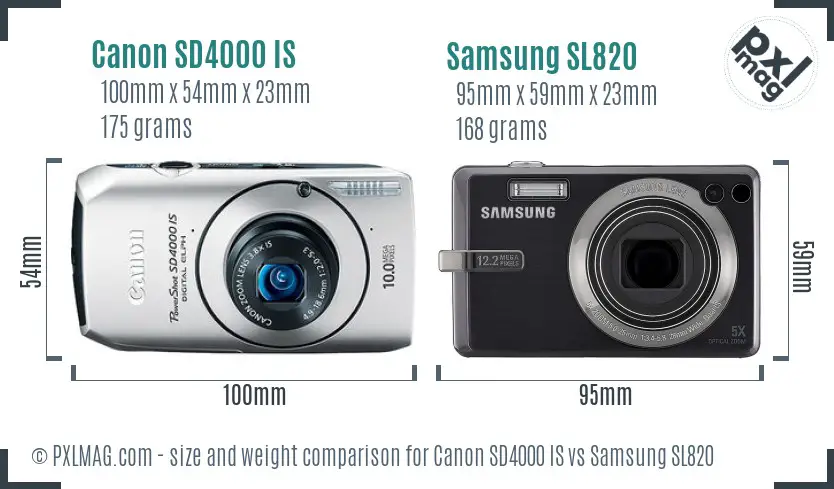 Canon SD4000 IS vs Samsung SL820 size comparison