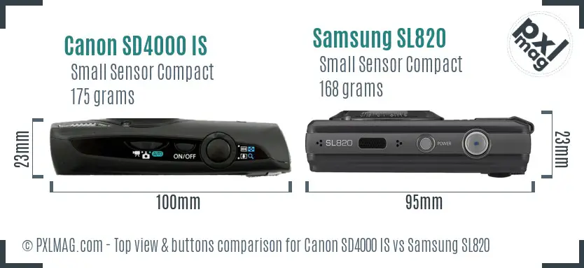 Canon SD4000 IS vs Samsung SL820 top view buttons comparison