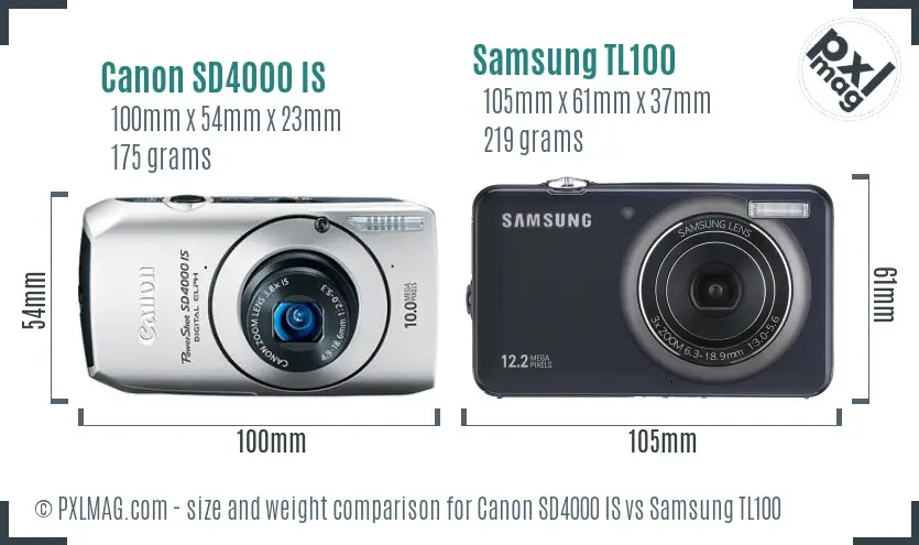 Canon SD4000 IS vs Samsung TL100 size comparison