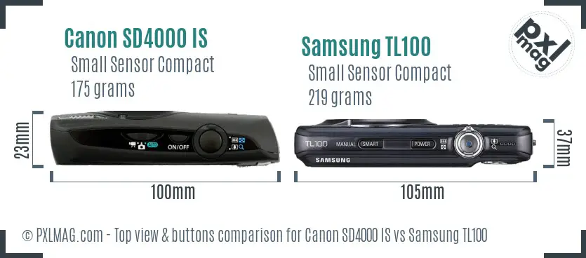 Canon SD4000 IS vs Samsung TL100 top view buttons comparison