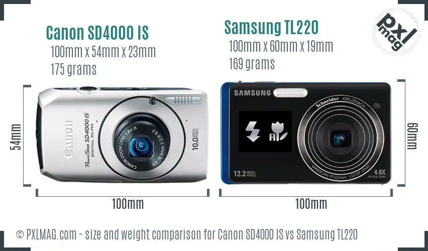 Canon SD4000 IS vs Samsung TL220 size comparison