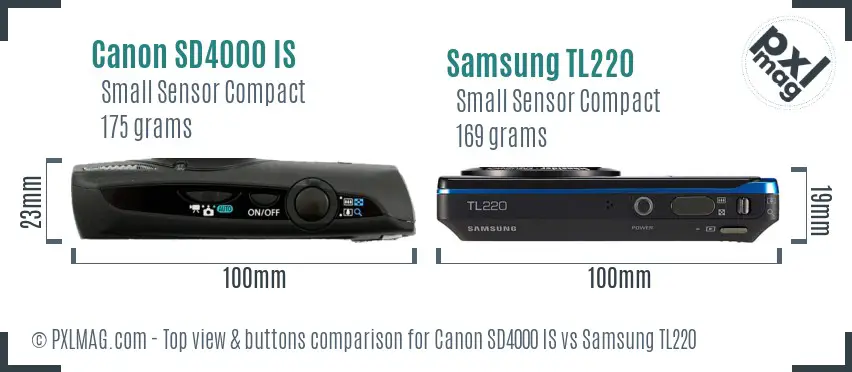 Canon SD4000 IS vs Samsung TL220 top view buttons comparison