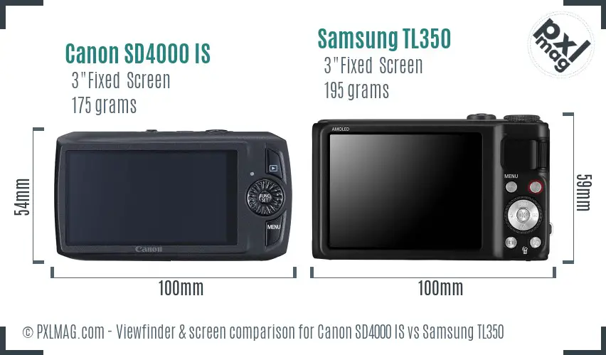 Canon SD4000 IS vs Samsung TL350 Screen and Viewfinder comparison