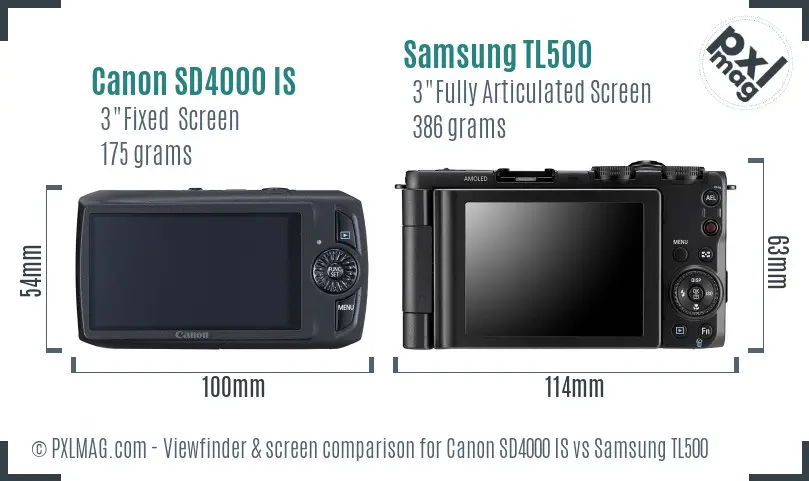 Canon SD4000 IS vs Samsung TL500 Screen and Viewfinder comparison
