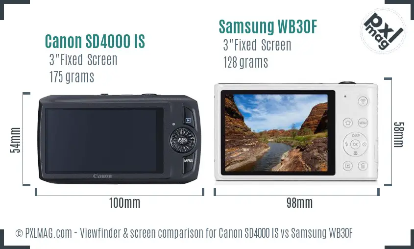 Canon SD4000 IS vs Samsung WB30F Screen and Viewfinder comparison