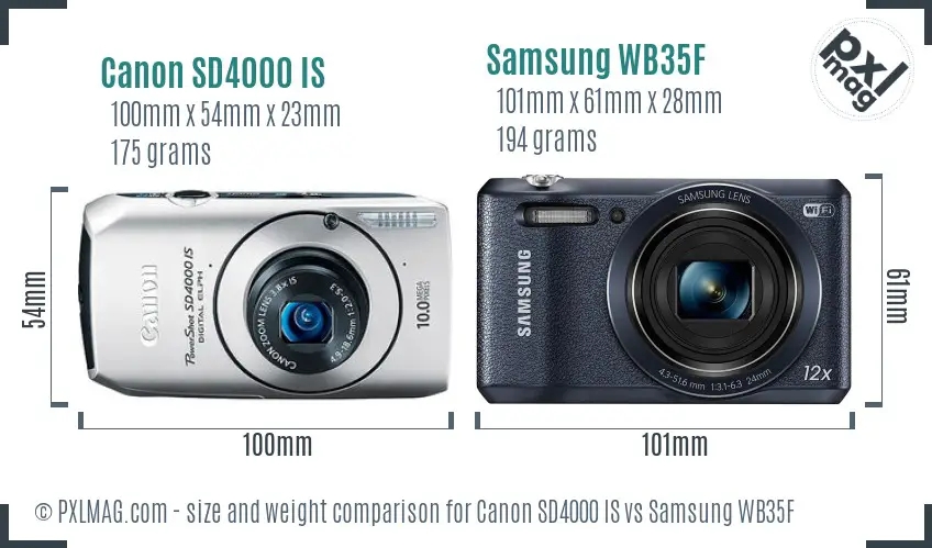 Canon SD4000 IS vs Samsung WB35F size comparison