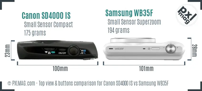 Canon SD4000 IS vs Samsung WB35F top view buttons comparison