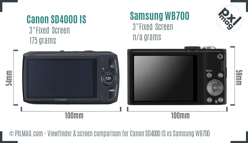 Canon SD4000 IS vs Samsung WB700 Screen and Viewfinder comparison